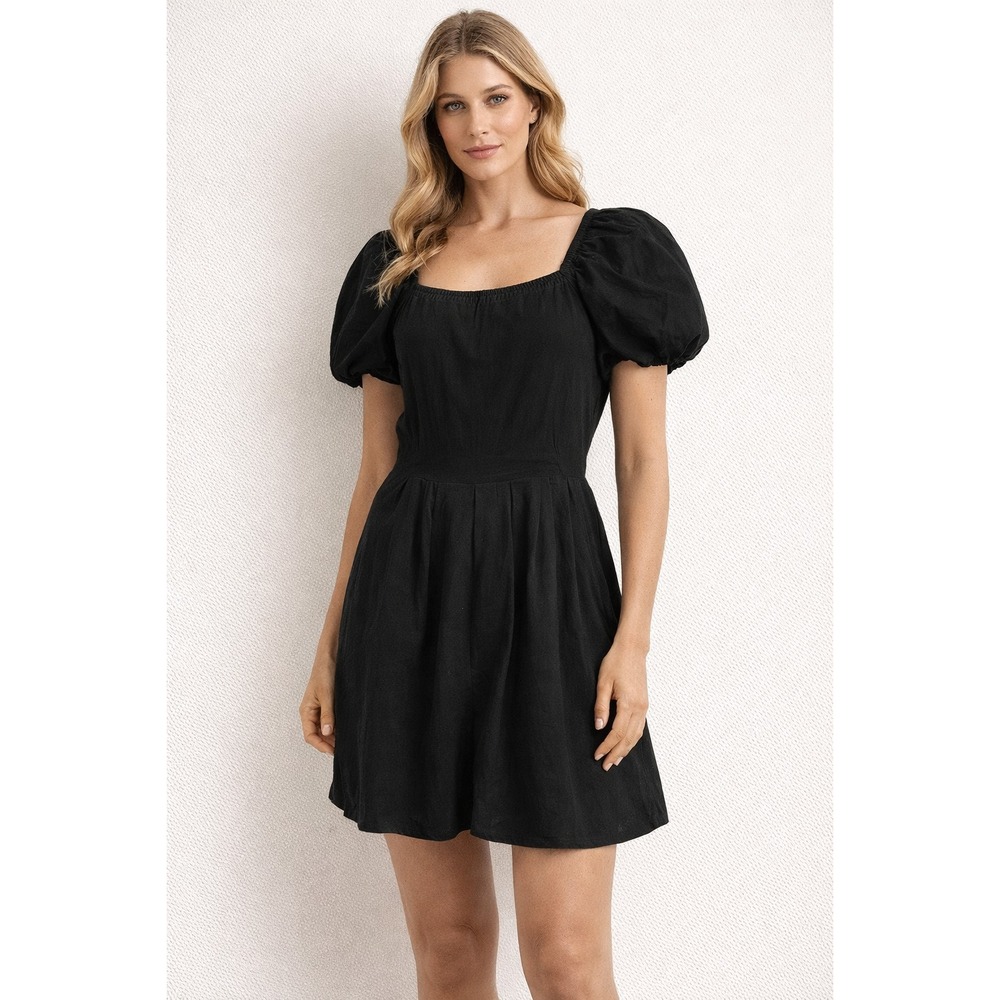 CUPSHE Black Puff Sleeve Romper Smocked Square Neck Boho Size S NWT